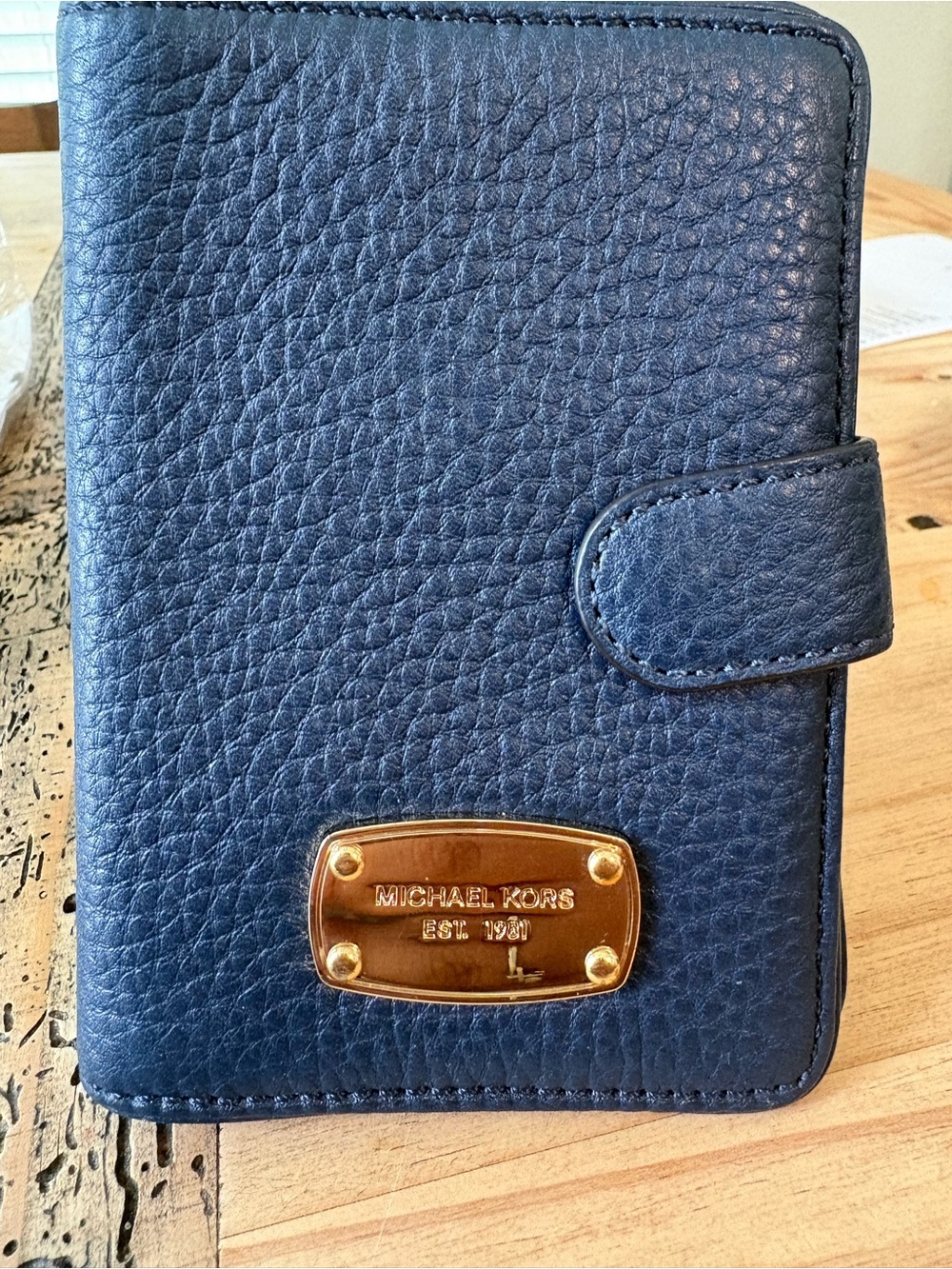 Michael Kors Navy blue Leather Card Wallet with Gold Plaque